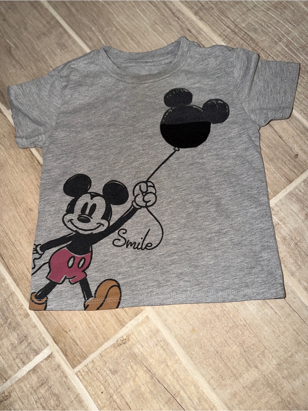 Disney Gray Mickey Mouse Smile Tee with Pink Shorts